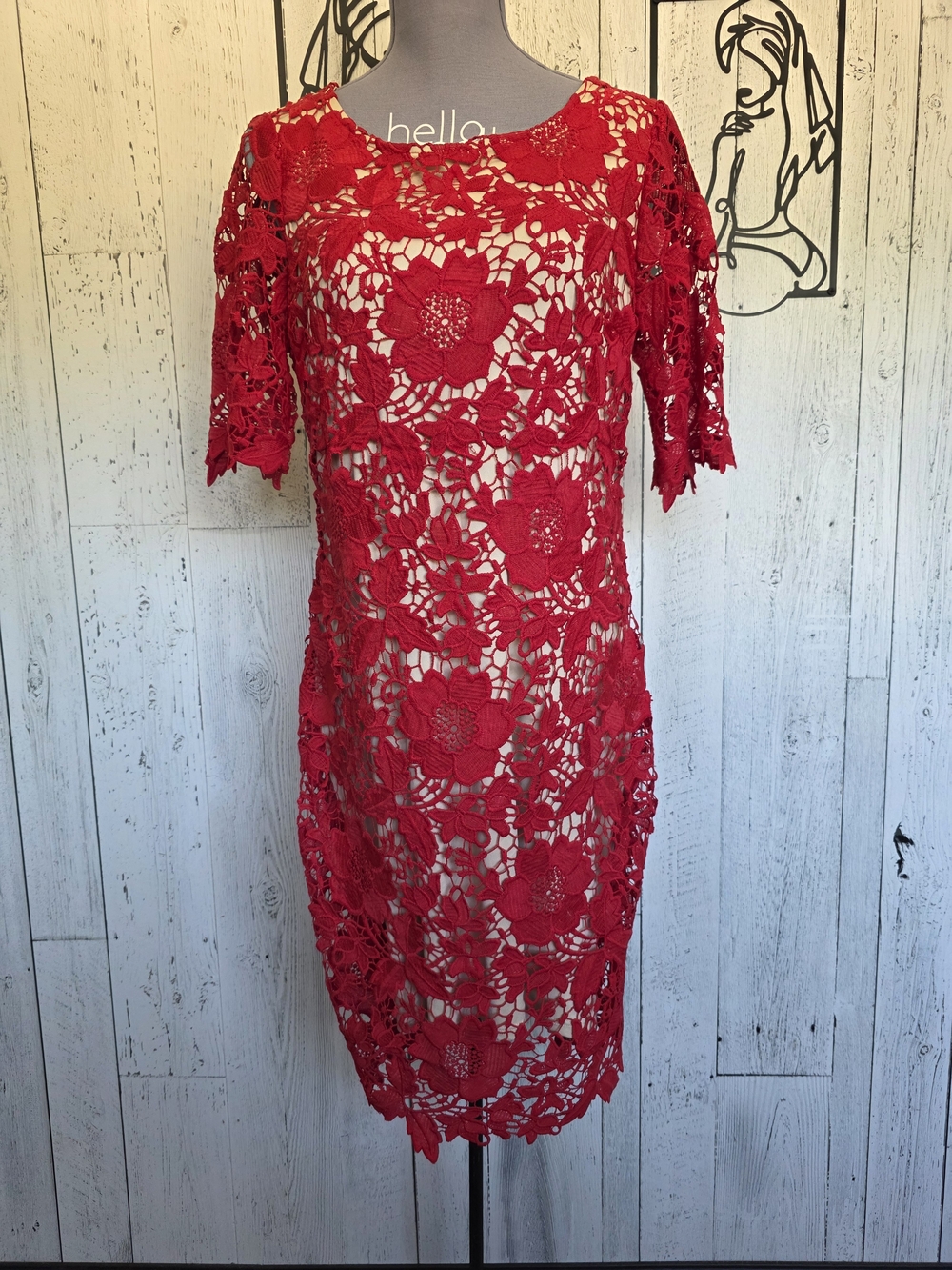 Label by Five Twelve Red Floral Embroidered Sheath Dress Size 10 Cocktail Party